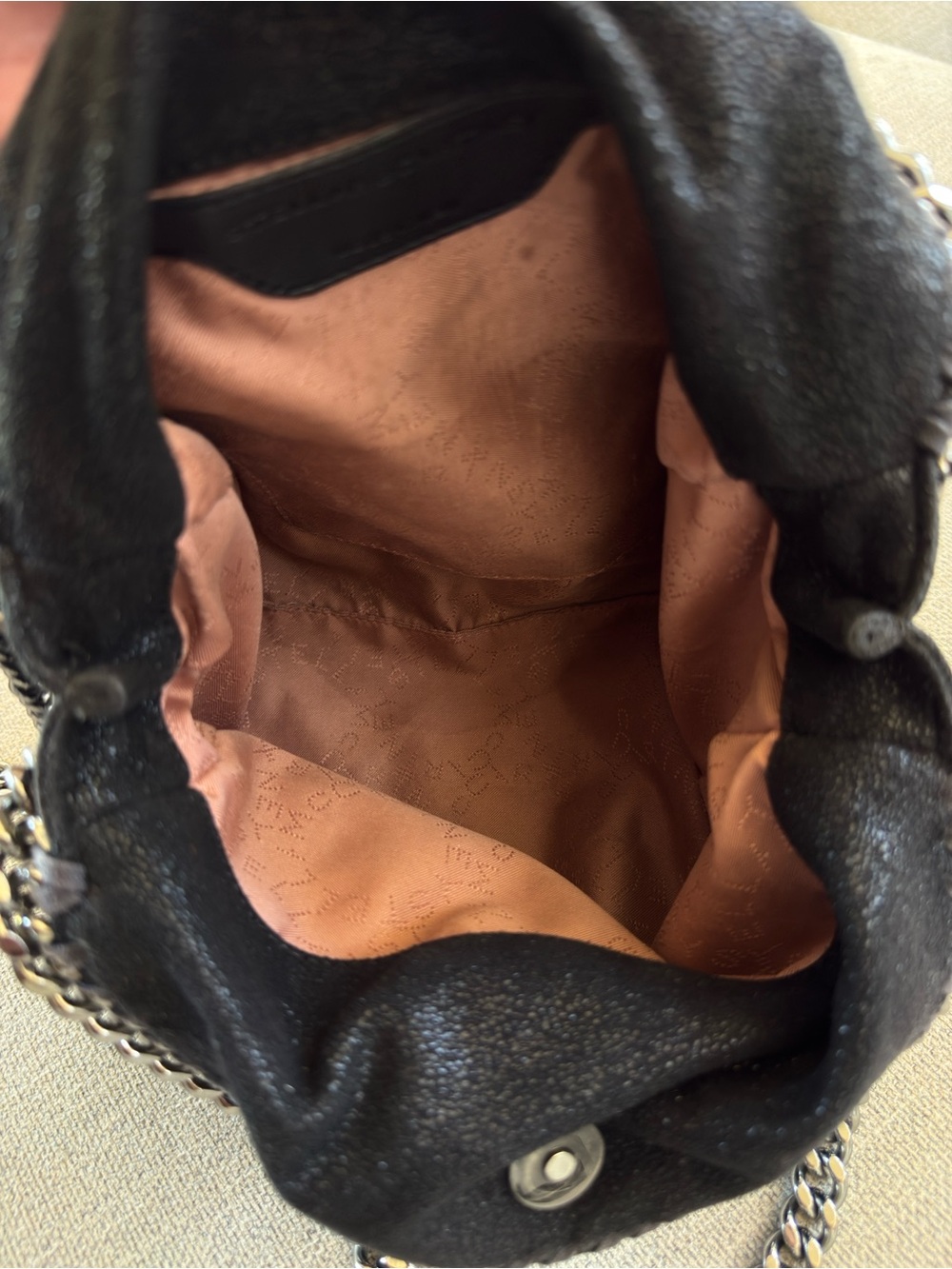 Stella McCartney Black Faux-Leather Shoulder Bag with Silver Chain - Picture 3 of 7